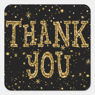 Gold Glitter Thank You (Changeable Black Colour) Square Sticker