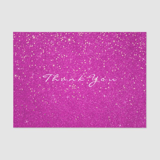 Gold Glitter Thank You Fuchsia Pink Confetti White Tissue Paper (Front)