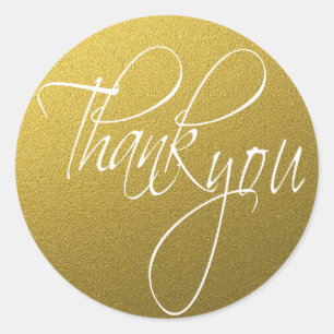 Gold Glitter Thank You  Script Classic Round Sticker