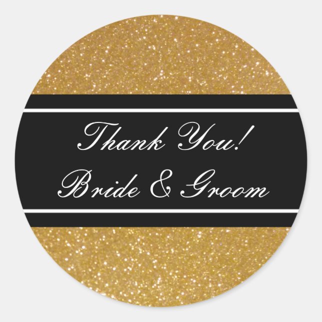 Gold glitter Thank you stickers for wedding favour (Front)