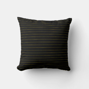 Gold Glitter Thin Stripes on Black Throw Pillow