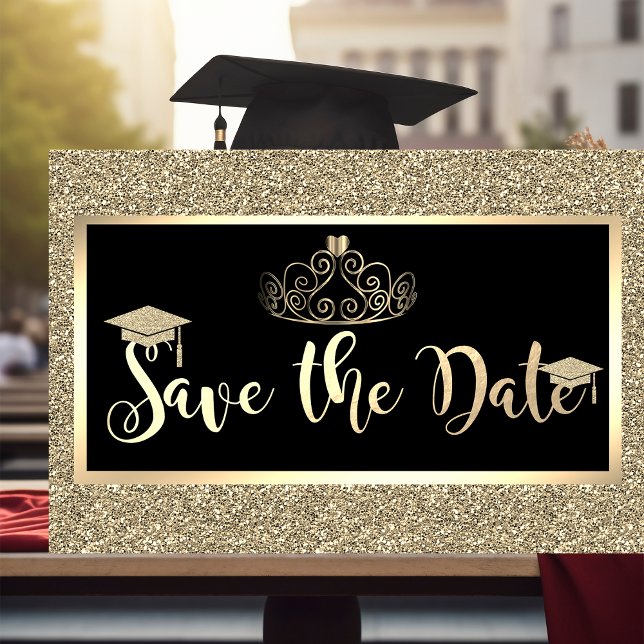Gold Glitter,Tiara Graduation Save The Date (Creator Uploaded)