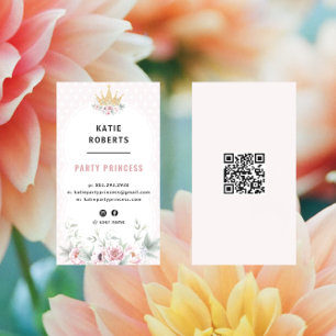 Gold Glitter Tiara Pink Floral Chic Party Princess Business Card