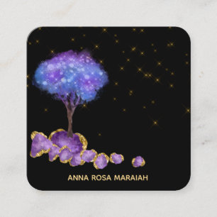 *~* Gold Glitter Tree Amethyst Jewels Magical Square Business Card