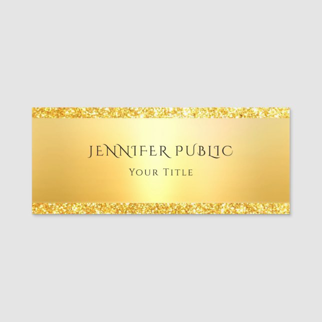 Gold Glitter Trendy Elegant Glamourous Template Name Tag (Front)