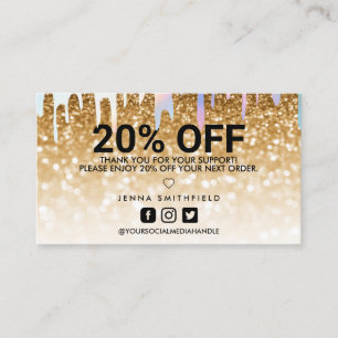Gold Glitter Trendy Salon Holo Drip Thank You Business Card