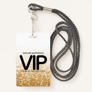 Gold Glitter trendy VIP lanyard badge custom ID Badge
