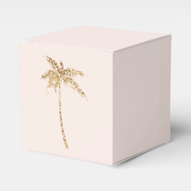 Gold Glitter Tropical Palm Tree Favour Box (Front Side)