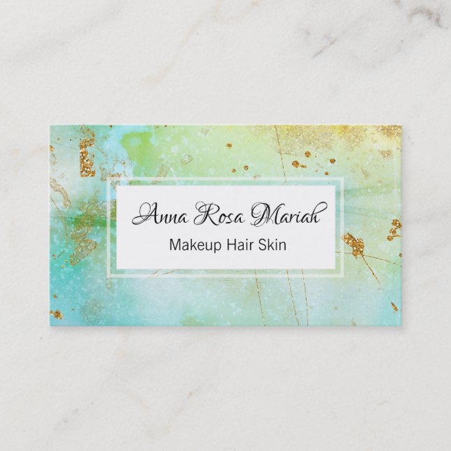 *~* Gold Glitter Turquoise Abstract Pastel Modern Business Card (Front)