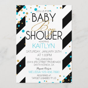 Gold Glitter Turquoise Sprinkles Baby Shower Invitation