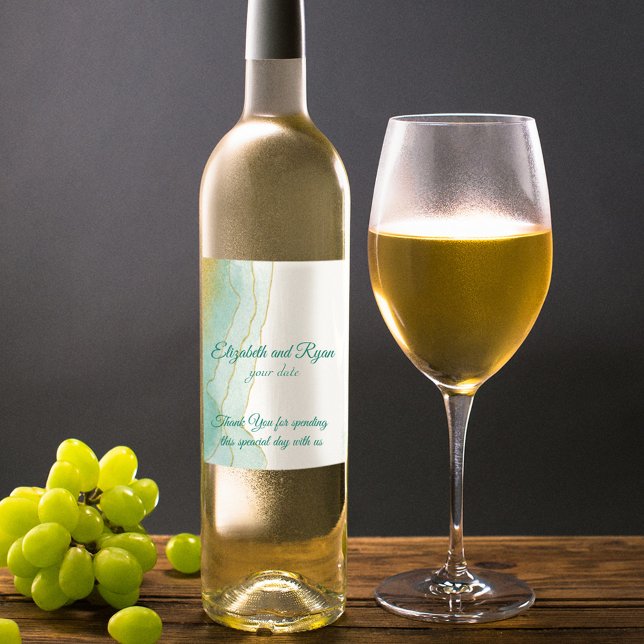 Gold Glitter Turquoise Watercolor  Wine Label (Creator Uploaded)
