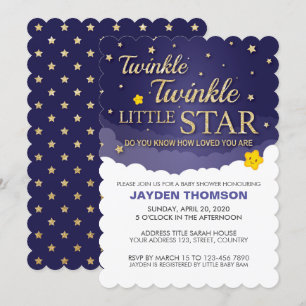 Gold Glitter Twinkle Little Star Baby Shower Invitation
