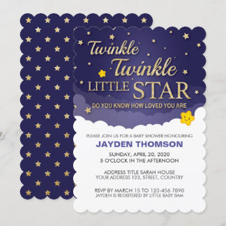 Gold Glitter Twinkle Little Star Baby Shower Invitation
