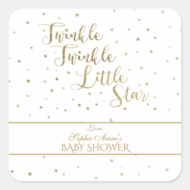 Gold Glitter Twinkle Twinkle Girl Baby Shower Square Sticker (Front)
