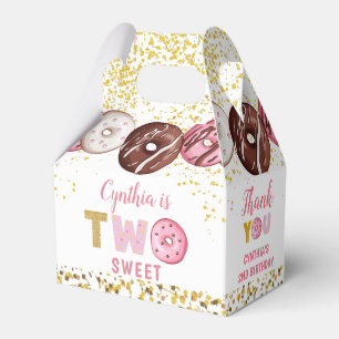 Gold Glitter Two Sweet Doughnut 2nd Birthday Party Favour Box