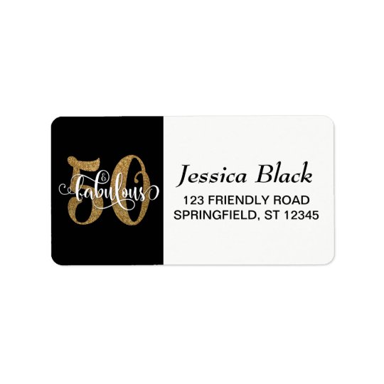 Gold Glitter Typography 50 & Fabulous Birthday Address Label