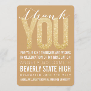 Gold Glitter Typography Graduation Thank You Card