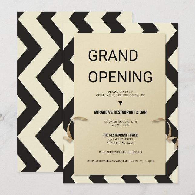 Gold glitter typography Restaurant grand opening Invitation (Front/Back)