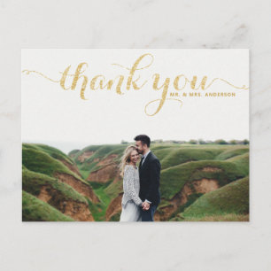 GOLD GLITTER TYPOGRAPHY WEDDING THANK YOU POSTCARD