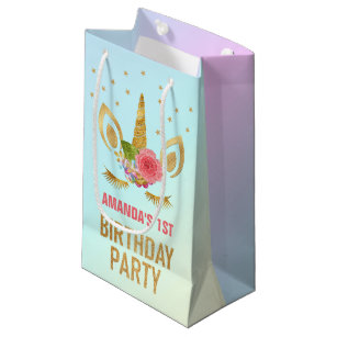 Gold Glitter Unicorn Face Birthday Party Favour Small Gift Bag