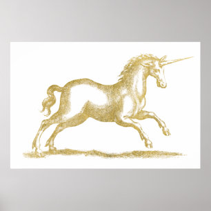 Gold Glitter Unicorn Fantasy Poster