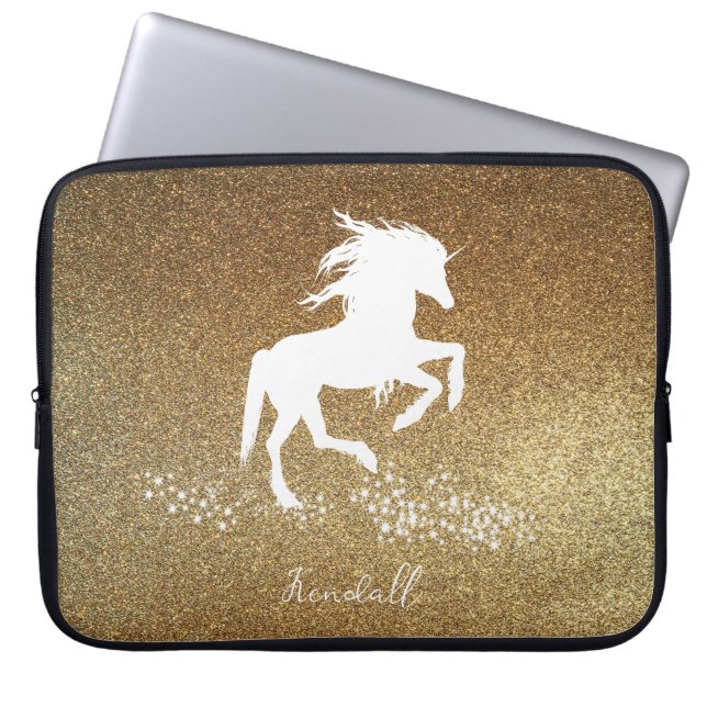 Gold Glitter Unicorn Laptop Sleeve (Front)