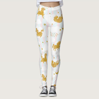Gold Glitter Unicorn Pattern Girly Yoga Running Leggings