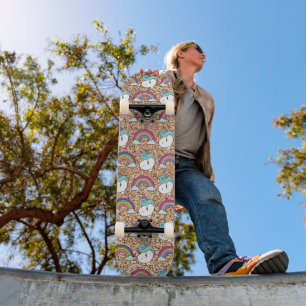 Gold glitter unicorn pattern skateboard