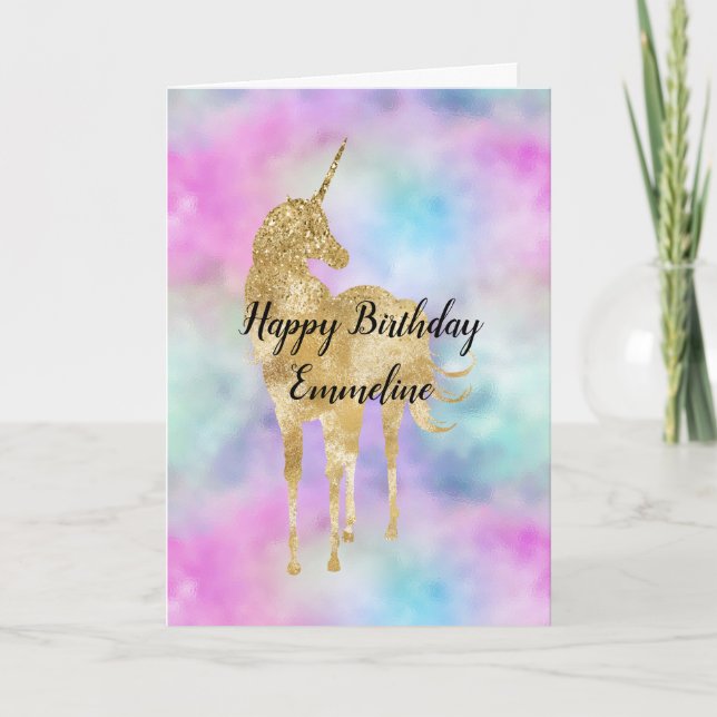 Gold Glitter Unicorn Purple Pink Aqua Blush    Card (Front)