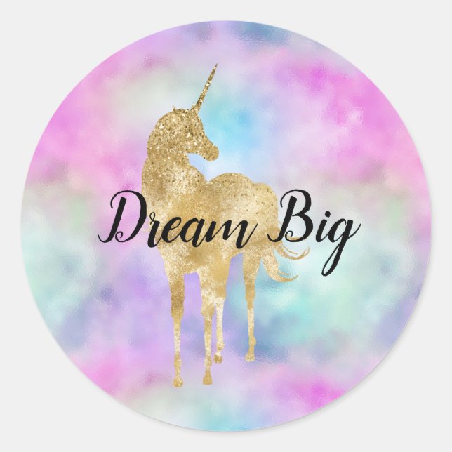 Gold Glitter Unicorn Purple Pink Aqua Blush  Classic Round Sticker (Front)