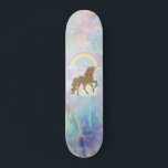 Gold Glitter Unicorn, Rainbow Opal Skateboard<br><div class="desc">Cute gold glitter unicorn with rainbow.</div>