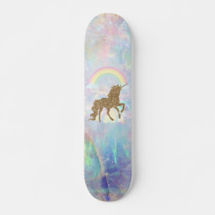 Gold Glitter Unicorn, Rainbow Opal Skateboard