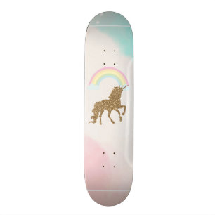 Gold Glitter Unicorn, Rainbow Skateboard