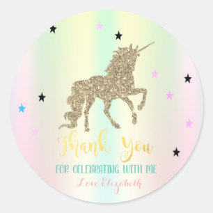 Gold Glitter Unicorn,Stars,Iridescent Holographic Classic Round Sticker