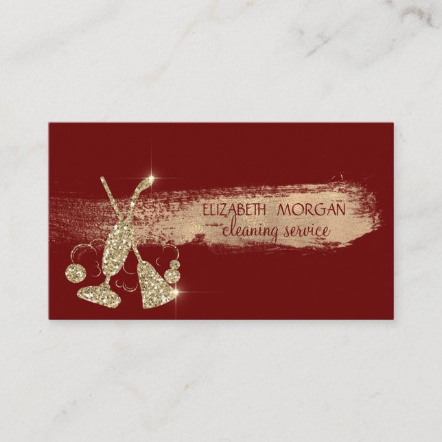 Gold Glitter Vacuum Cleaner,Broom Red Business Card (Front)