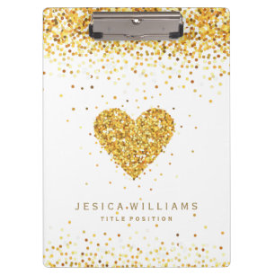 Gold Glitter Valentines Heart & Text Clipboard