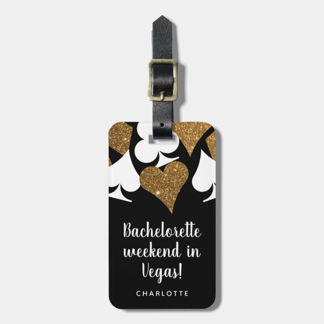 Gold Glitter Vegas Bachelorette Party Luggage Tag (Front Vertical)