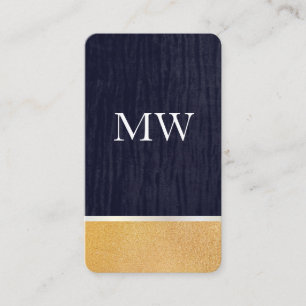 Gold Glitter / Velvet Blue with Monogram Business Card