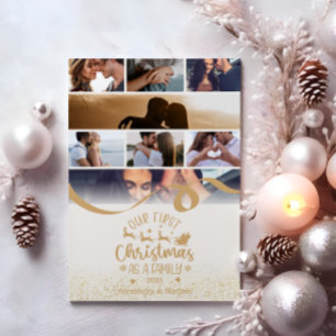 Gold Glitter Vertical 8 Photo First Christmas as a Holiday Card