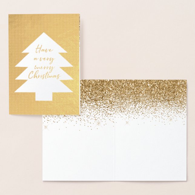Gold Glitter Very Merry Christmas Tree   Foil Card (Display)