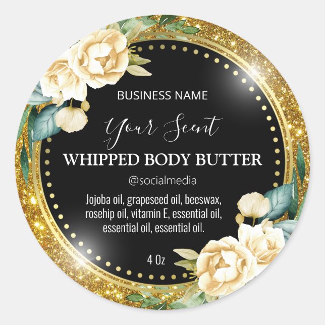 Gold Glitter Vintage Body Butter Labels (Front)