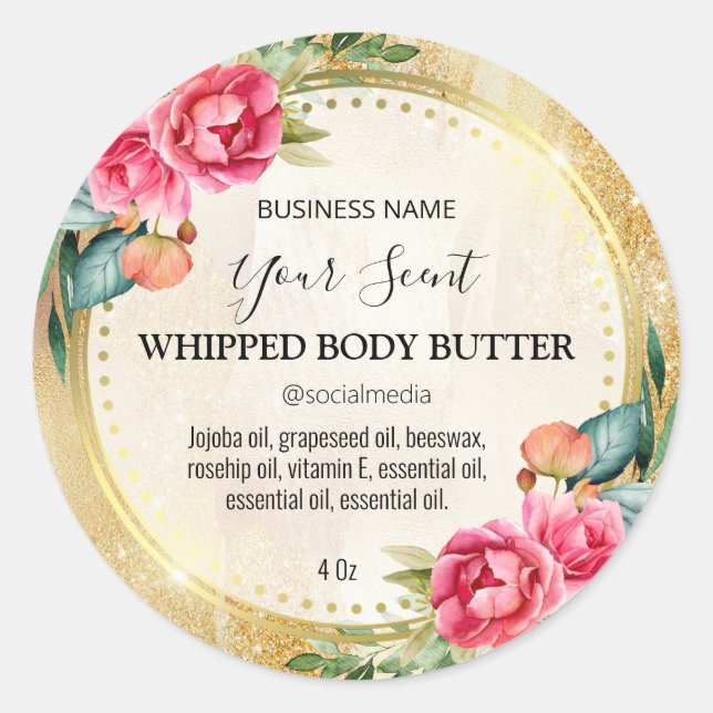 Gold Glitter Vintage Design Body Butter Labels (Front)