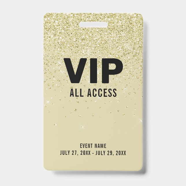 Gold Glitter VIP All Access Pass Event ID Badge (Front)