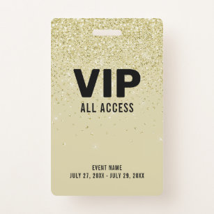 Gold Glitter VIP All Access Pass Event ID Badge