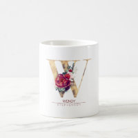 Gold Glitter W Monogram Floral Burgundy Red