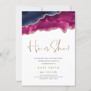 Gold glitter watercolor gender reveal invite