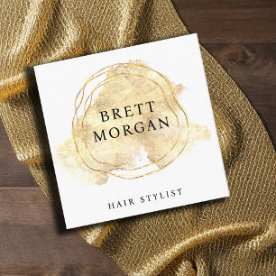 Gold Glitter Watercolor Splash Hair Stylist Square Business Card