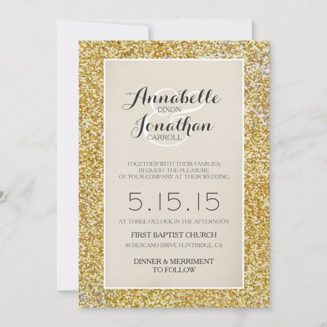 Gold Glitter Wedding Announcement Invitation (Front)