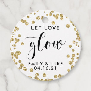 Gold Glitter Wedding Candle Favour Tags