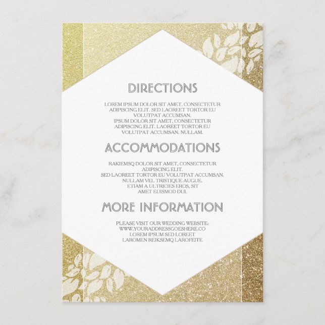 Gold Glitter Wedding Details - Information Enclosure Card (Front)
